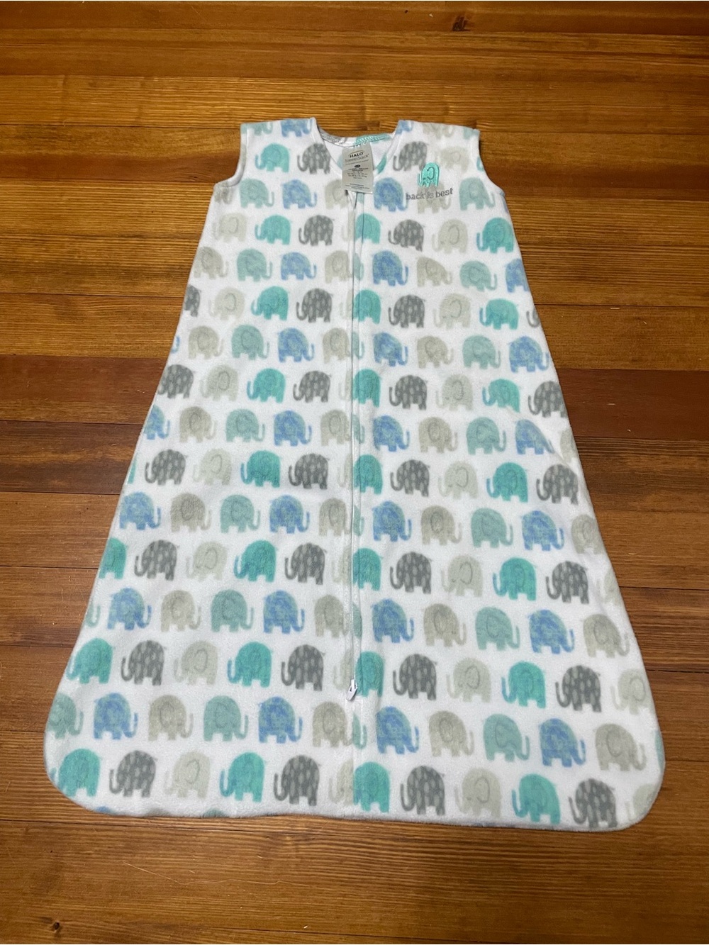 Halo White Sleep Sack with Blue, Teal & Gray Elephants Size Large 12-18 Months